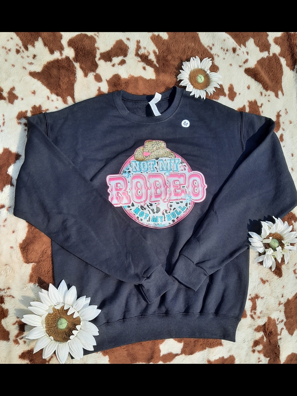 Black 'Not My Rodeo Not My Bull' Graphic Fleece Crewneck Sweatshirt